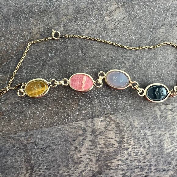 XiXi handmade multicolor stone station necklace on gold tone chain - Picture 8 of 11